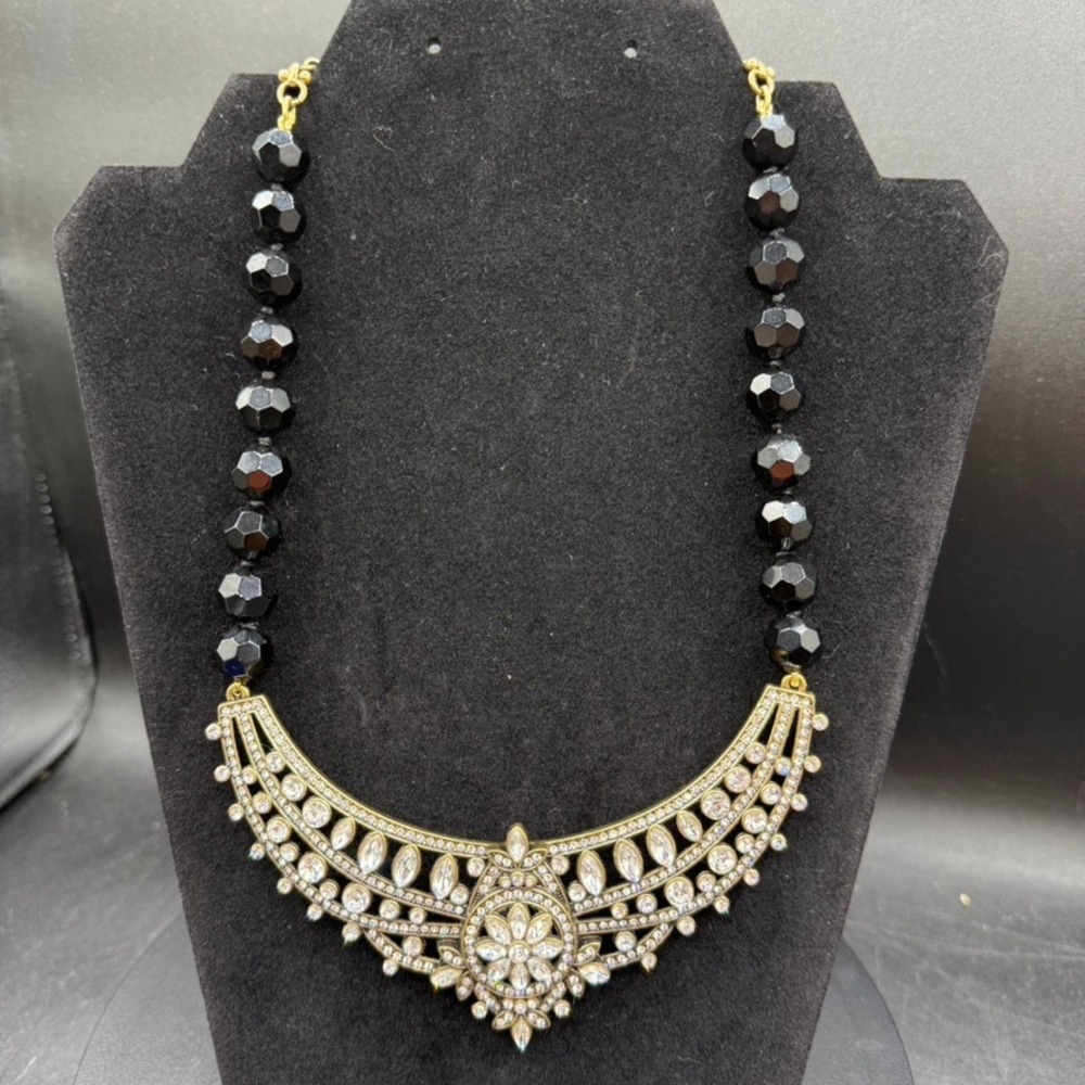 Heidi Daus Paris Salon French Twist Necklace Black White Crystals‎ Statement